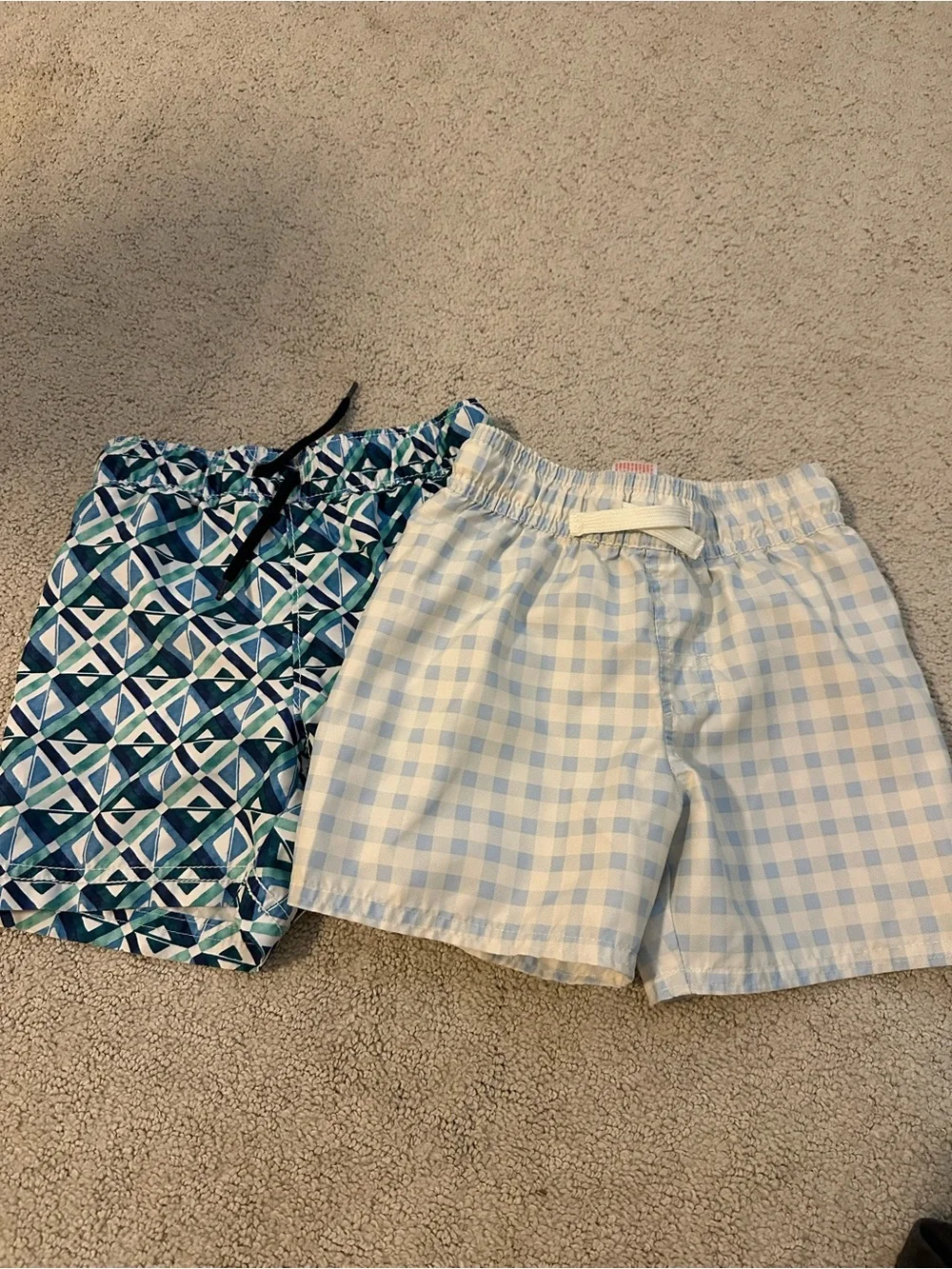 Blue Gingham and Geometric Swim Shorts Set